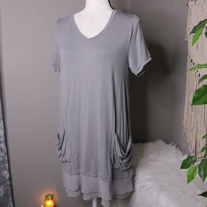 LOGO Lori Goldstein | Short Sleeve Chiffon Pocket Dress Long T Shirt Top Small